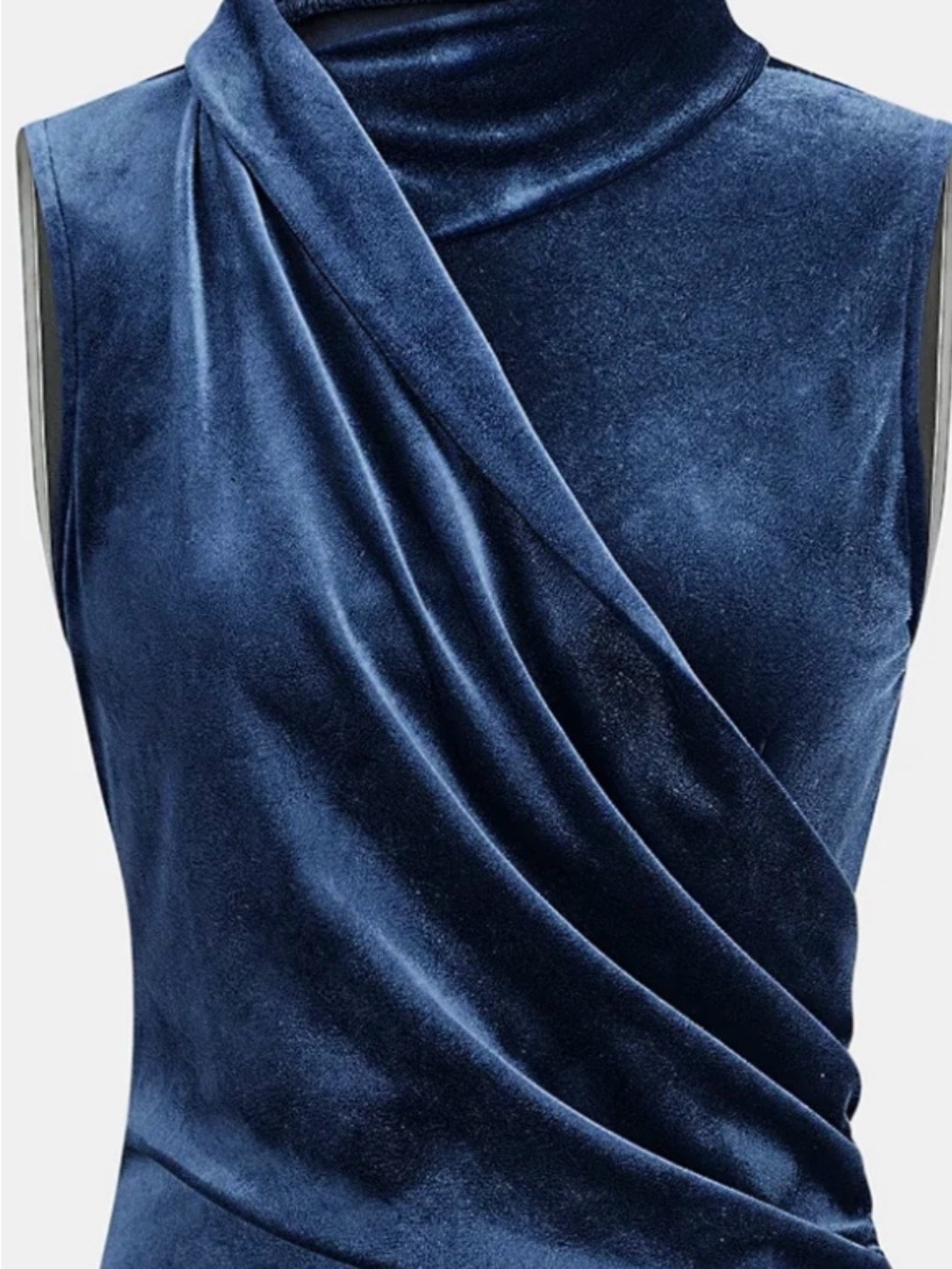 Dark Blue Velvet Sleeveless Top with Draped Cowl Neck NWT S Commence Collection